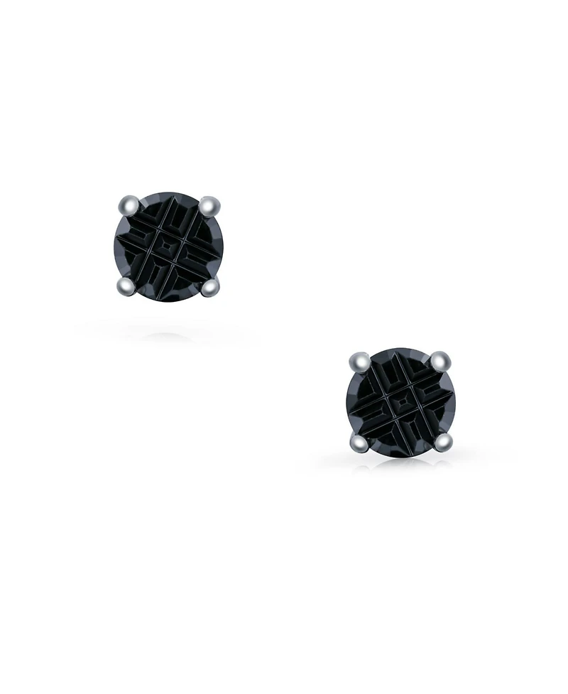 Bling Jewelry Geometric Cubic Zirconia Round Solitaire Black Invisible Cut Stud Earrings .925 Sterling Silver