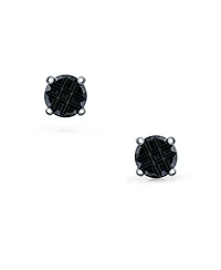 Bling Jewelry Geometric Cubic Zirconia Round Solitaire Black Invisible Cut Stud Earrings .925 Sterling Silver