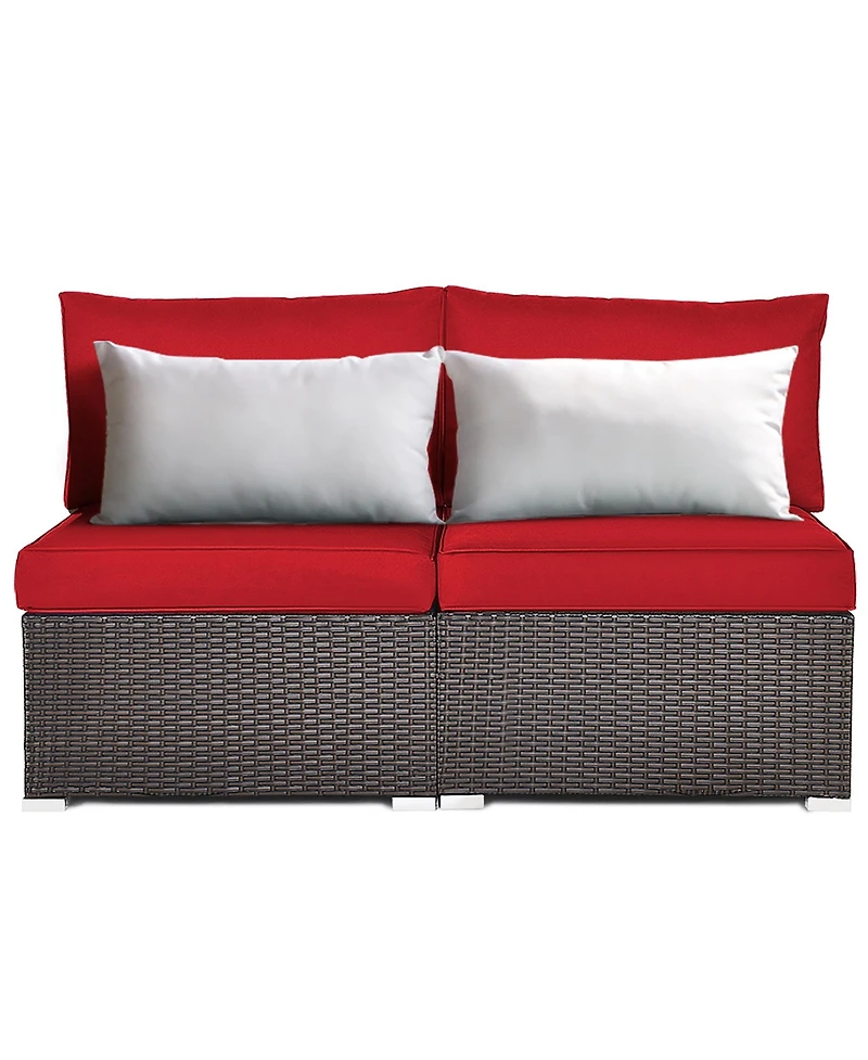 2PCS Patio Rattan Armless Sofa Sectional Conversation Furniture Set W/Cushion