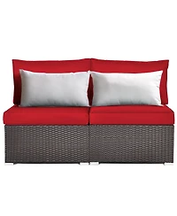 2PCS Patio Rattan Armless Sofa Sectional Conversation Furniture Set W/Cushion