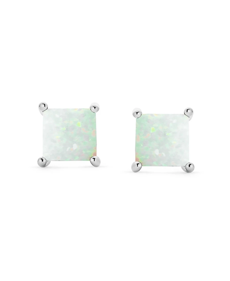 Bling Jewelry Simple Classic White Fire Orange Green Blue Opulence Created Opal Square Princess Cut Stud Earrings Yellow Gold Plated .925 Sterling Sil