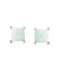 Bling Jewelry Simple Classic White Fire Orange Green Blue Opulence Created Opal Square Princess Cut Stud Earrings Yellow Gold Plated .925 Sterling Sil