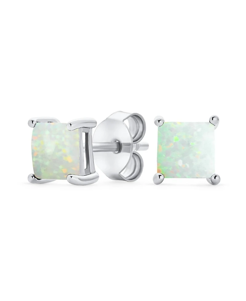 Bling Jewelry Simple Classic White Fire Orange Green Blue Opulence Created Opal Square Princess Cut Stud Earrings Yellow Gold Plated .925 Sterling Sil