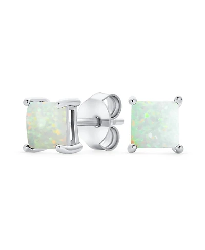 Bling Jewelry Simple Classic White Fire Orange Green Blue Opulence Created Opal Square Princess Cut Stud Earrings Yellow Gold Plated .925 Sterling Sil