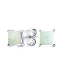 Bling Jewelry Simple Classic White Fire Orange Green Blue Opulence Created Opal Square Princess Cut Stud Earrings Yellow Gold Plated .925 Sterling Sil