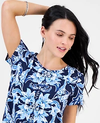 Jm Collection Petite Bali Escape Short-Sleeve Top, Exclusively at Macy's