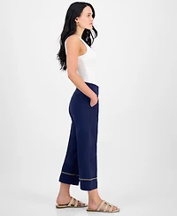 Jm Collection Petite Pull-On Wide-Leg Metallic-Trim Pants, Exclusively at Macy's