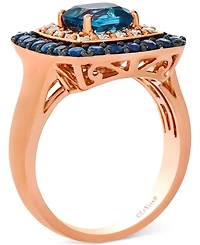Le Vian Deep Sea Blue Topaz (1-1/2 ct. t.w.), Blueberry Sapphire (7/8 ct. t.w.) & Nude Diamond (3/8 ct. t.w.) Cushion Halo Ring in 14k Rose Gold