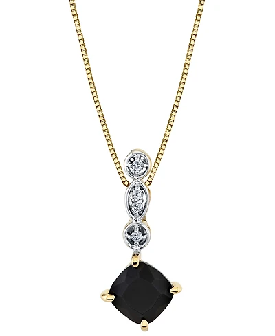 Onyx (7mm) & Diamond Accent 18" Pendant Necklace in 10k Yellow Gold