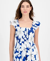 Anne Klein Petite Smocked Bodice Printed Midi Dress