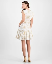 Anne Klein Women's Ruffled Embroidered V-Neck Dress