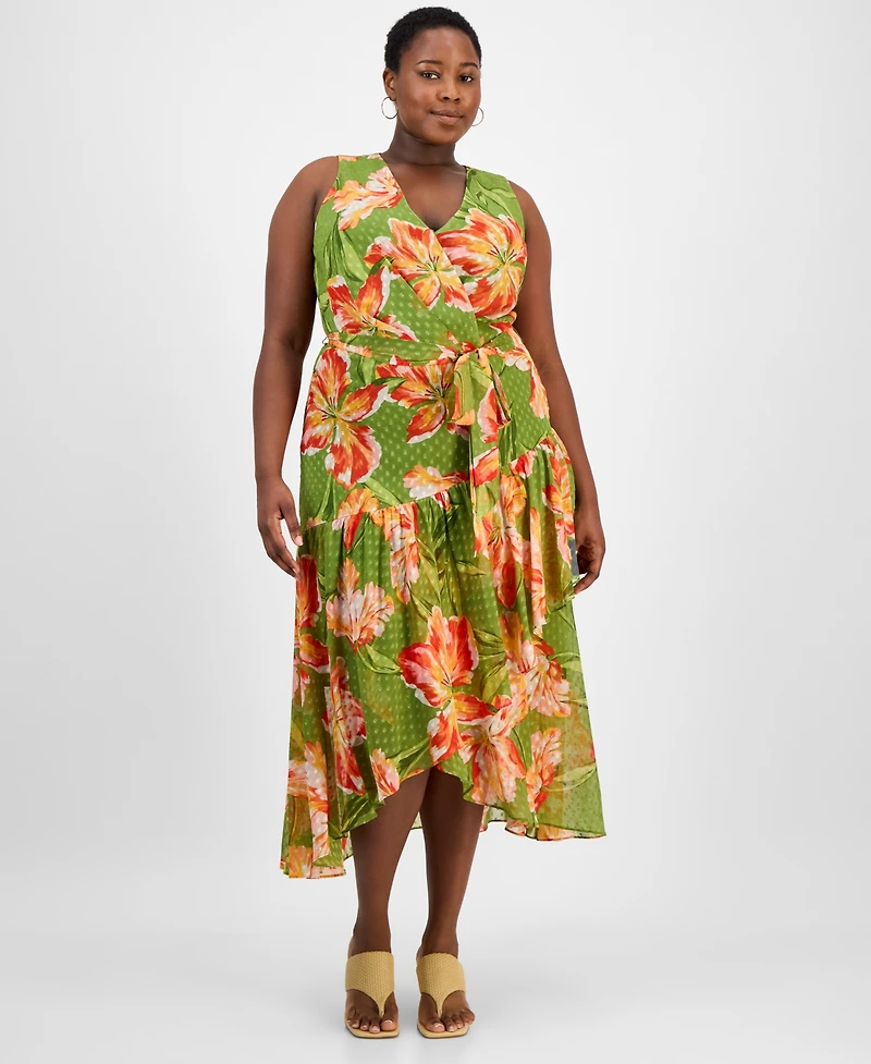 Anne Klein Plus Floral Chiffon High-Low Dress