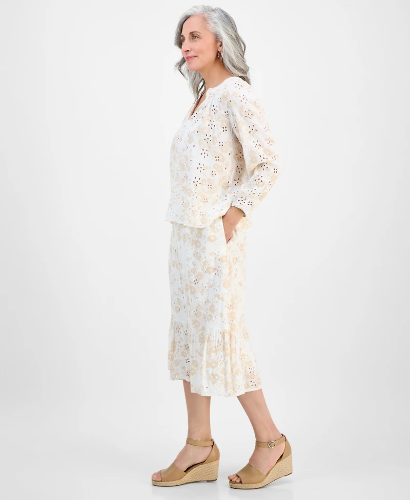 Style & Co Women's Printed Eyelet Tiered Skirt, Exclusively at Macy's