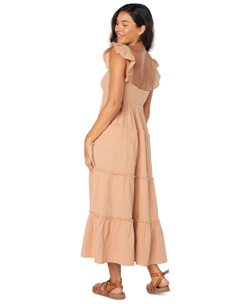 Roxy Juniors' Palmy Days Cotton Smocked-Back Tiered Midi Dress