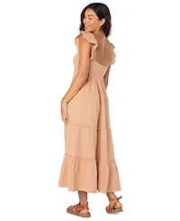 Roxy Juniors' Palmy Days Cotton Smocked-Back Tiered Midi Dress