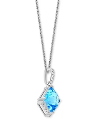 Lali Jewels Swiss Blue Topaz (3-3/8 ct. t.w.) & Diamond (1/8 ct. t.w.) 18" Pendant Necklace in 14k White Gold