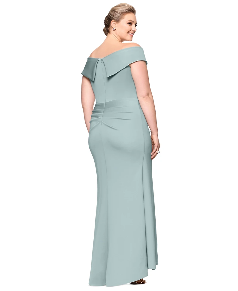 Xscape Plus Off-The-Shoulder Scuba Crepe Gown