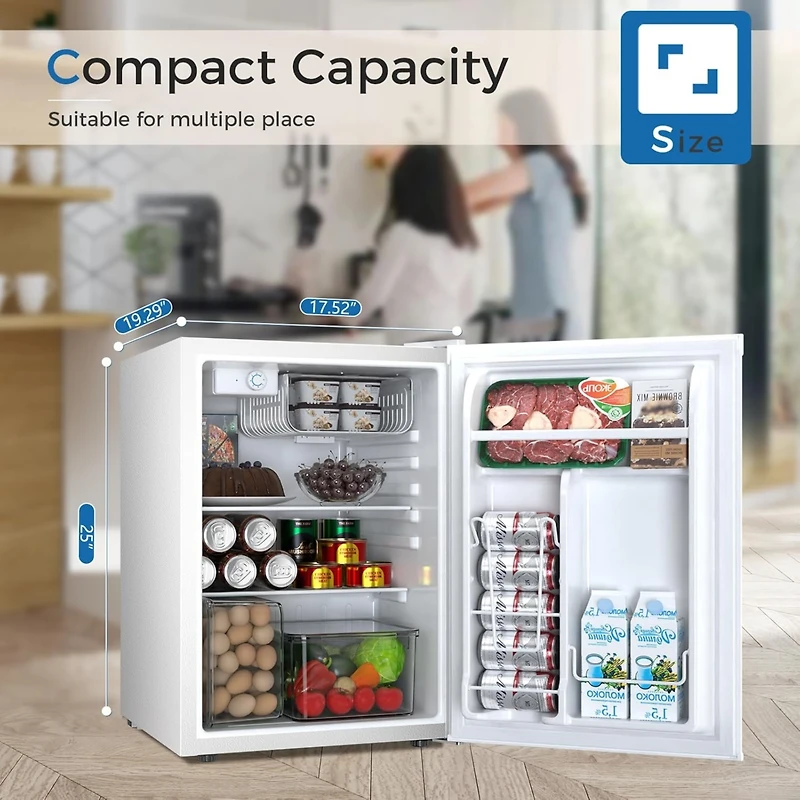 Cowsar Mini Compact Refrigerator with Freezer, 2.6 Cu.Ft. Single Door Adjustable Removable Shelves for Apartment/Dorm/Office