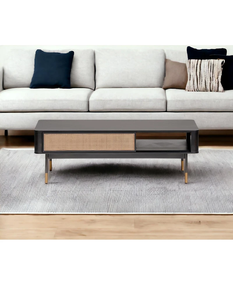 Solid Wood and Steel Coffee Table with Drawer and Shelf for Storage