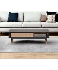 Solid Wood and Steel Coffee Table with Drawer and Shelf for Storage