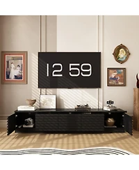 Tv stand with two doors and three drawers, multi-purpose media console, black wood entertainment center