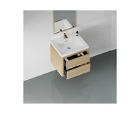 Casainc 24" Wall-Mounted Bathroom Vanity with Sink, Floating Storage Cabinet Stone Resin Countertop and Soft Close Drawers, Natural Oak