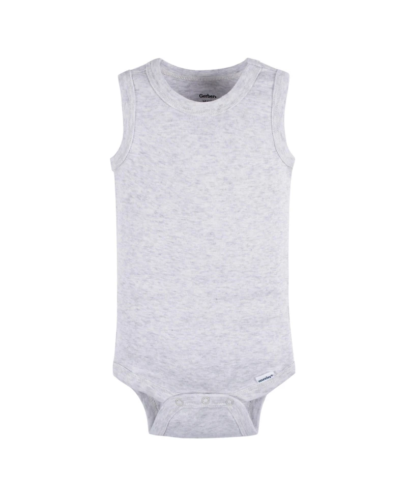 Gerber Baby Boys 5-Pack Sleeveless Onesies Bodysuits, Blue Stripe, 0-3 Months