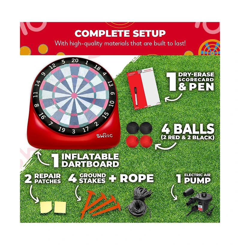 Xl Giant Kick Darts (Over 8ft Tall) with 15+ Games Included - Jumbo Soccer Darts w/ Air Pump