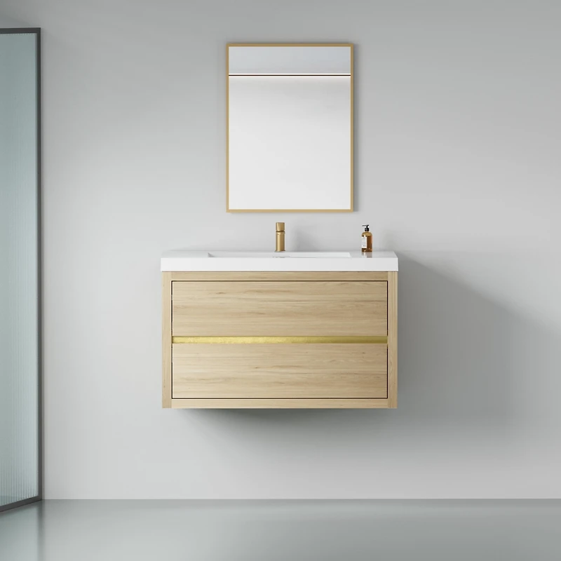 Casainc 36" Wall-Mounted Bathroom Vanity with Sink, Floating Storage Cabinet Stone Resin Countertop and Soft Close Drawers