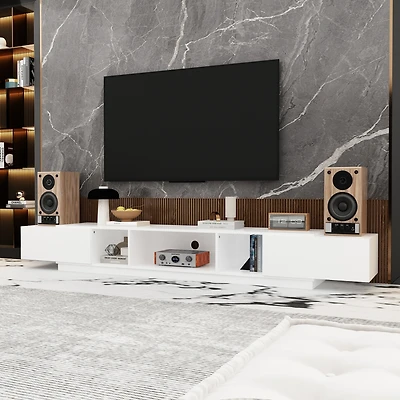 Tv stand with 2 drawers, white wood entertainment center, multi-purpose media console