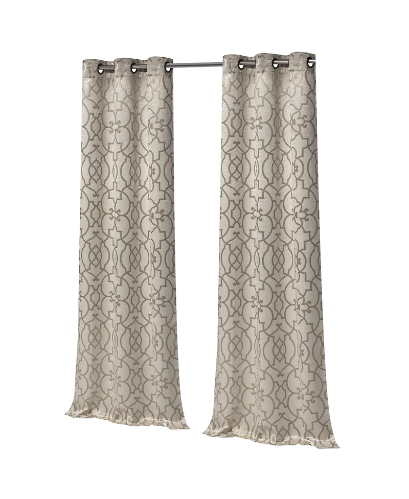 Kate Aurora 2 Piece Geo Sheen Palladian Grommet Top 88% Blackout Curtain Panels - 84 in. Long