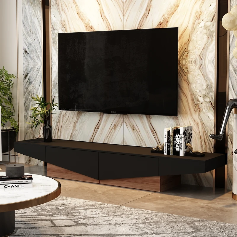 Uniquely designed Tv stand, media console with two drawers, wooden entertainment center