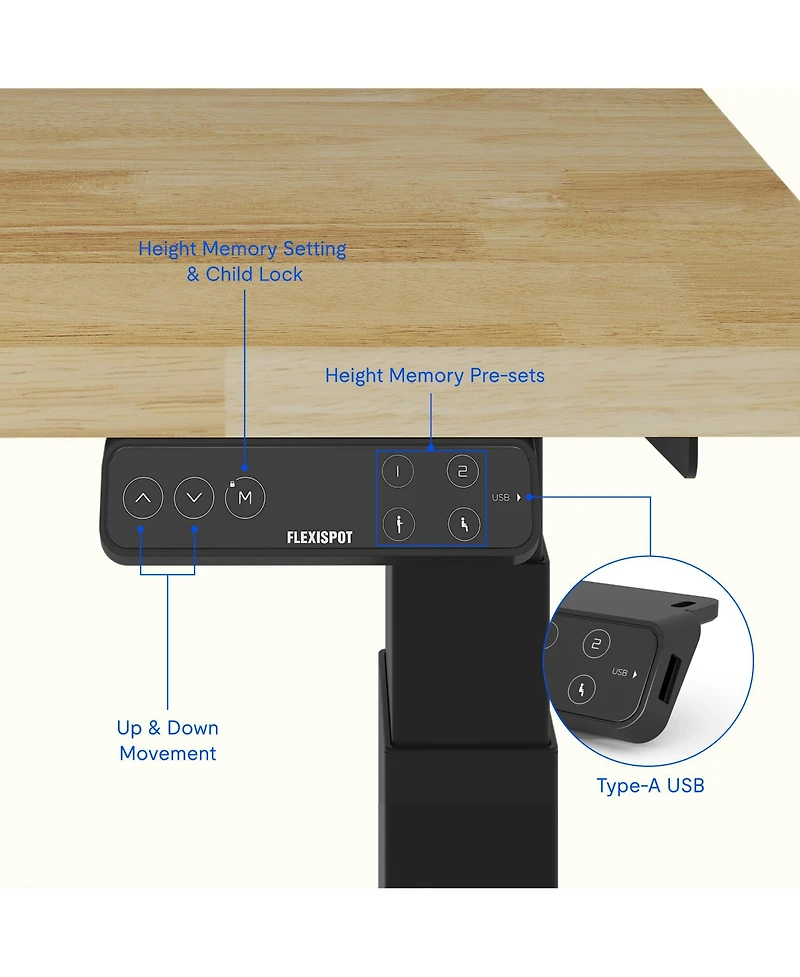 Flexispot E7-commercial W Electric Adjustable Standing Desk, Rubber Wood Top