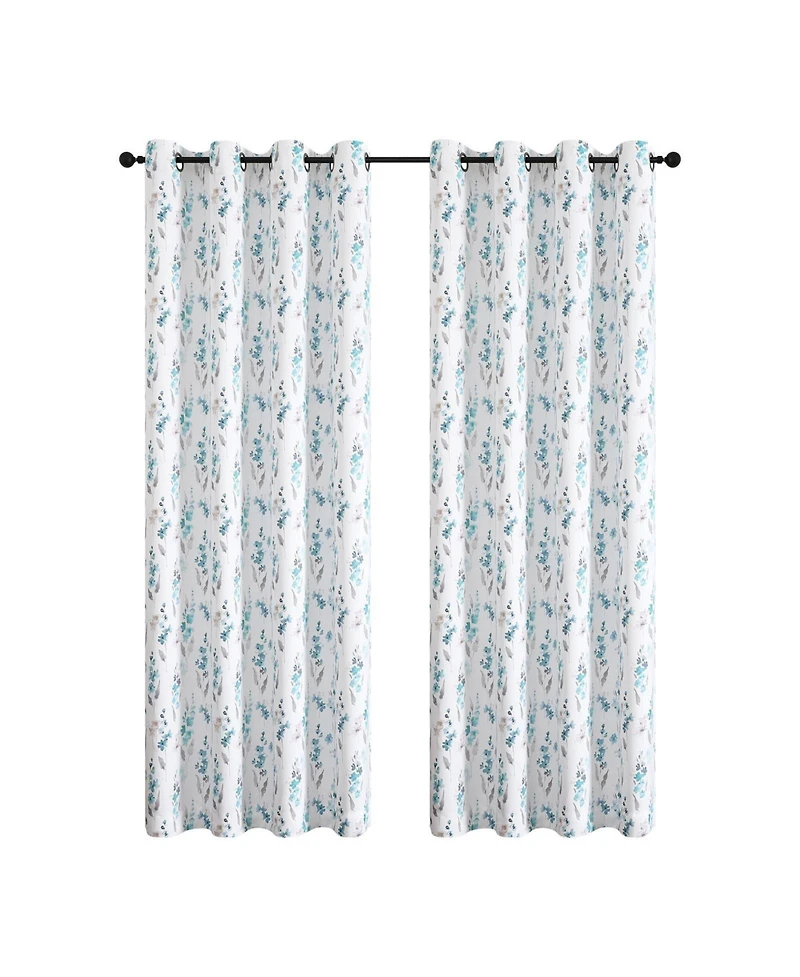 Kate Aurora 1 Piece Watercolor Floral Light Filtering Grommet Top Window Curtain Panel