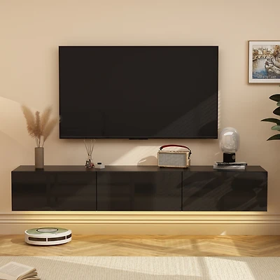 Wooden Tv stand with 3 drawers, wall-mountable media console, entertainment center with light strip