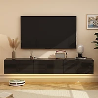 Wooden Tv stand with 3 drawers, wall-mountable media console, entertainment center with light strip