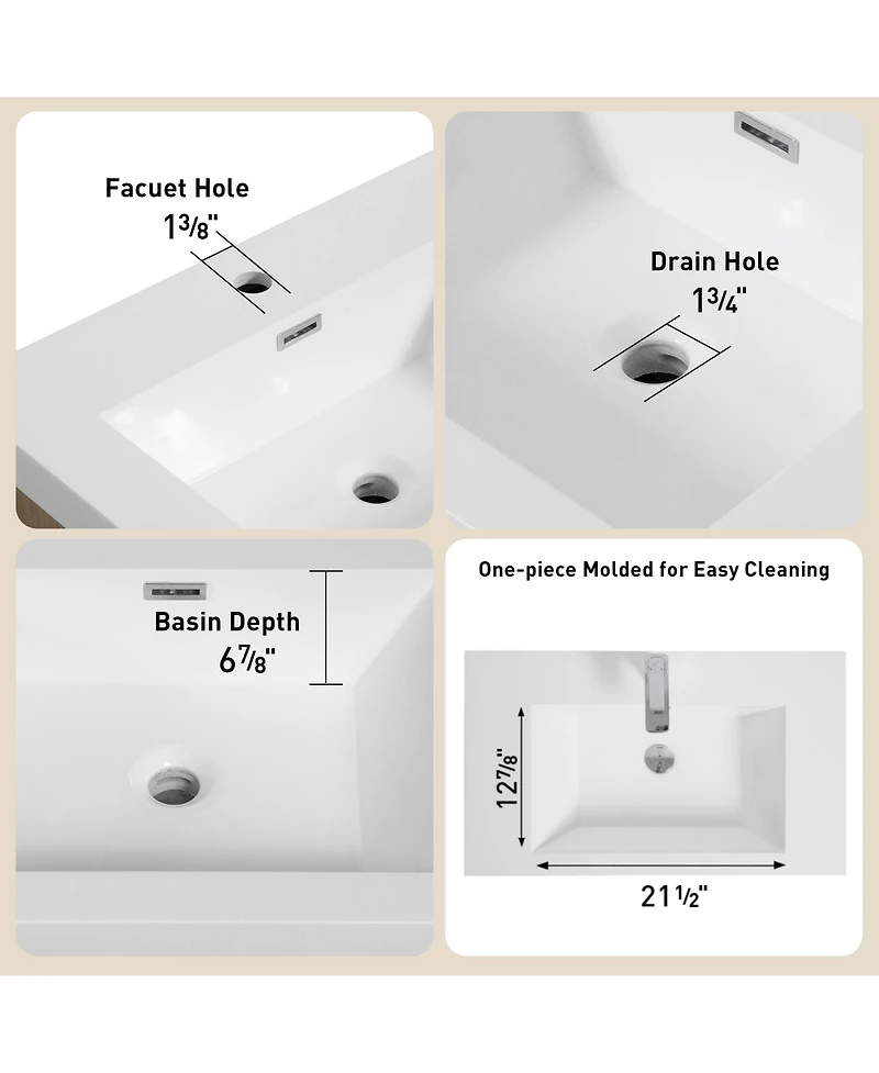 Casainc 36" Wall-Mounted Bathroom Vanity with Sink, Floating Storage Cabinet Stone Resin Countertop and Soft Close Drawers