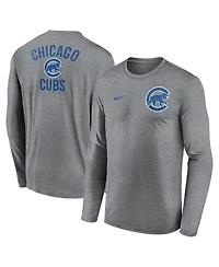 Nike Men's Heather Charcoal Chicago Cubs 2-Hit Legend Performance Long Sleeve T-Shirt