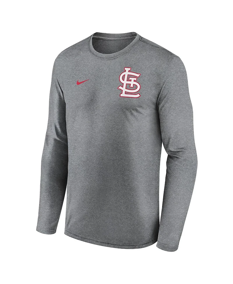 Nike Men's Heather Charcoal St. Louis Cardinals 2-Hit Legend Performance Long Sleeve T-Shirt