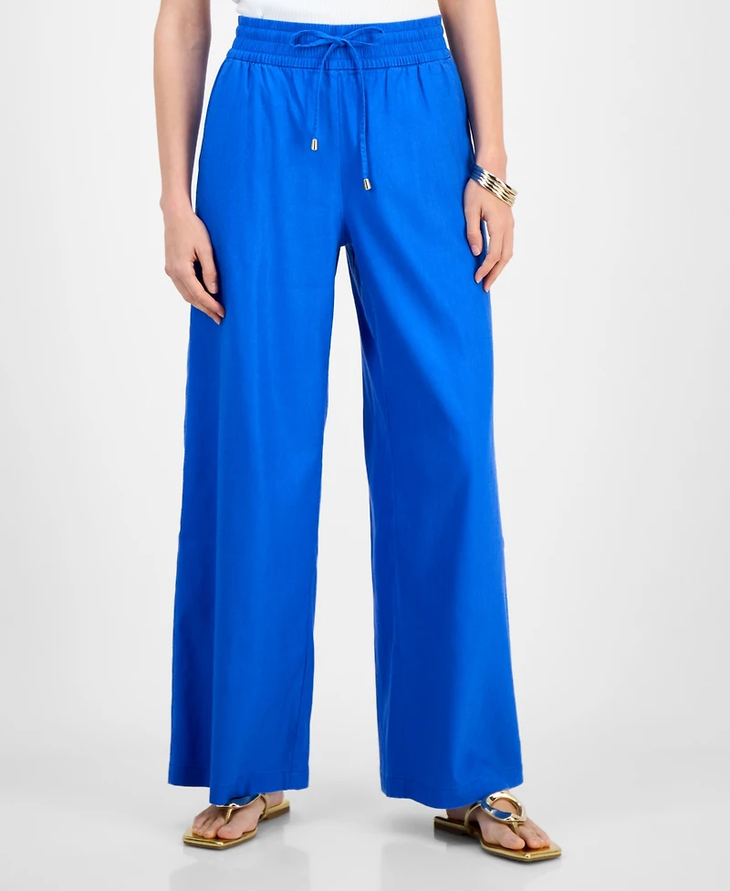 I.n.c. International Concepts Petite Linen-Blend High-Rise Wide-Leg Pants, Exclusively at Macy's
