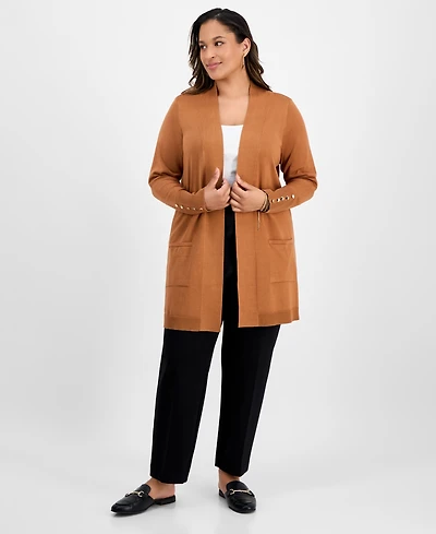 Jm Collection Plus Open-Front Long-Sleeve Cardigan, Exclusively at Macy's