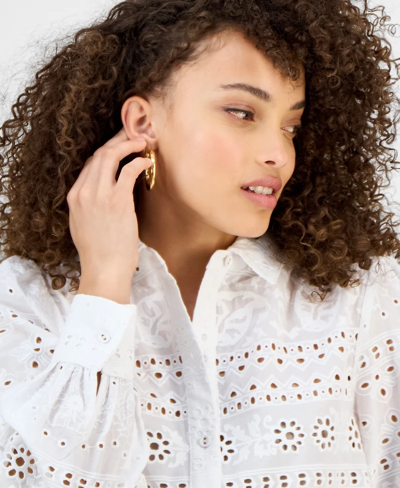 I.n.c. International Concepts Petite Cotton Eyelet Button-Front Top, Exclusively at Macy's