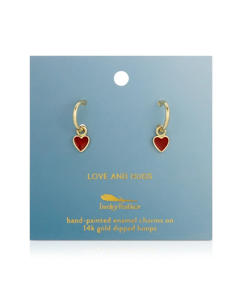 Lucky Feather Hoops with Drop - Heart
