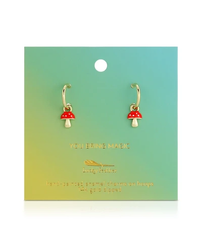 Lucky Feather Hoops with Drop - Mushroom
