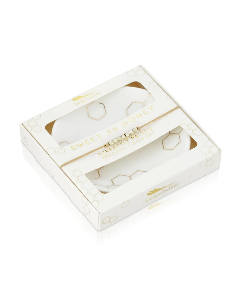 Lucky Feather Bracelet + Dish Set - Honey