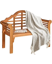 49 Inch Eucalyptus Wood Outdoor Folding Bench with Backrest Armrest for Patio Garden