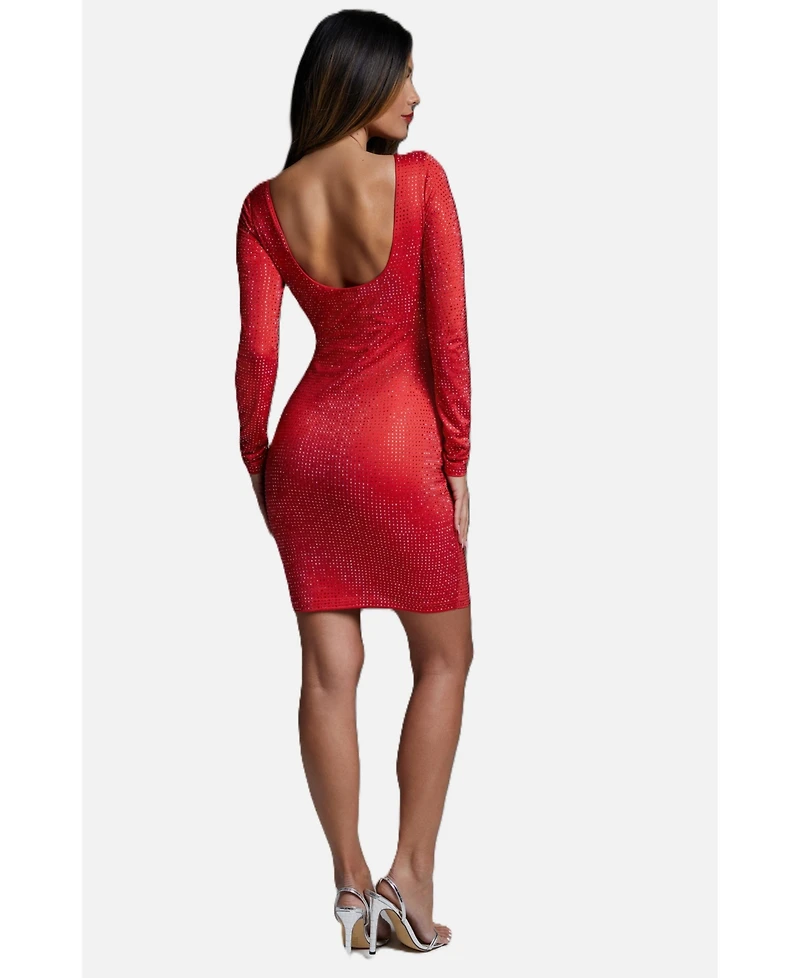 Bebe Women's Long Sleeve Crystal Midi Dress