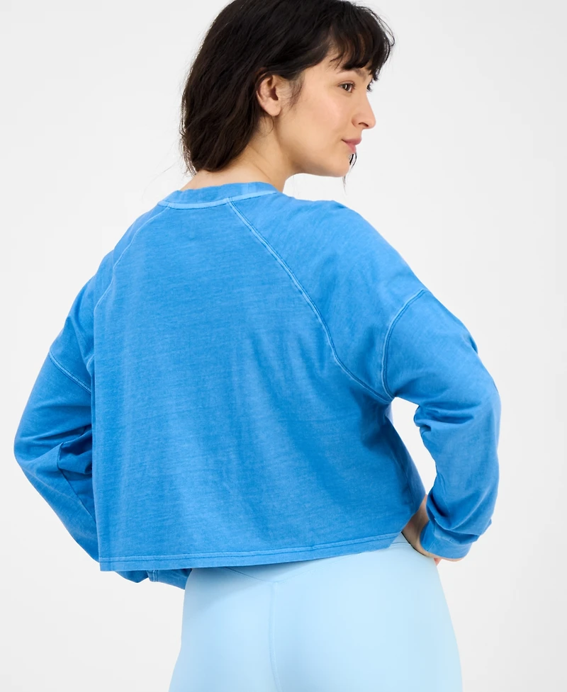 Id Ideology Women's Distressed Long-Sleeve Cropped Top, Exclusively at Macy's