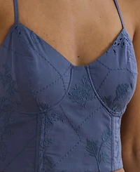 Lauren Ralph Women's Floral-Embroidered Voile Cropped Bustier