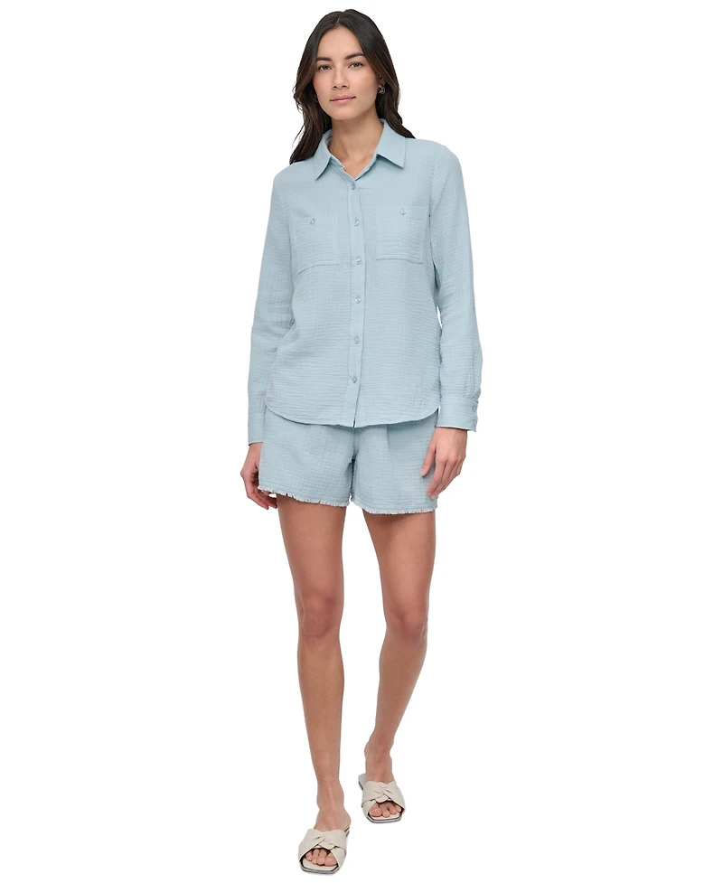 Dkny Jeans Petite Cotton Roll-Tab Shirt